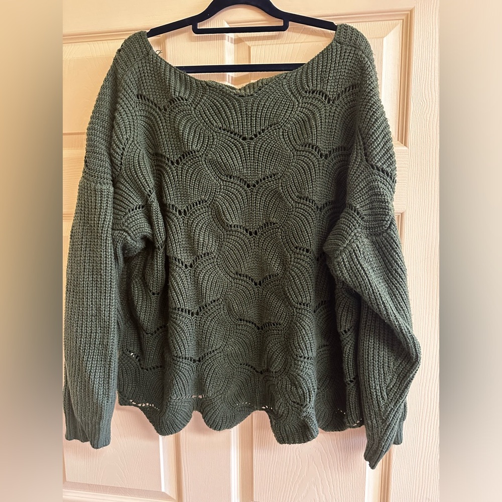 Green Eyelet Sweater